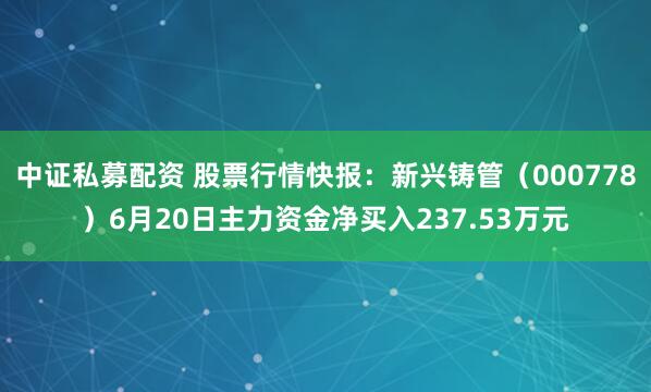 中证私募配资 股票行情快报：新兴铸管（000778）6月20日主力资金净买入237.53万元